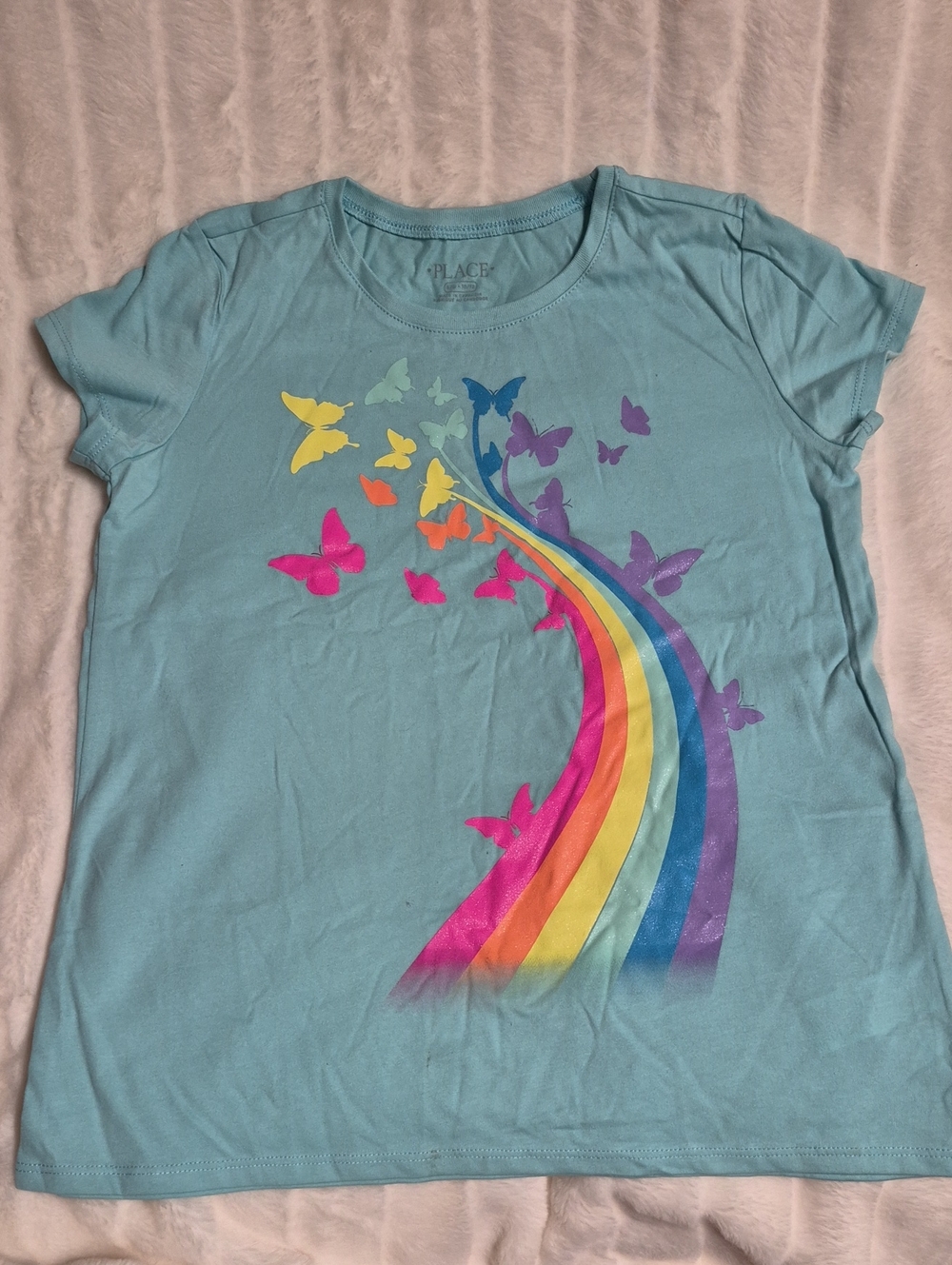 The Children's Place Light Blue Tee with Rainbow and Butterflies